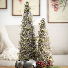 Frosted Glitterered Decorative Cone Tabletop Christmas Tree Set