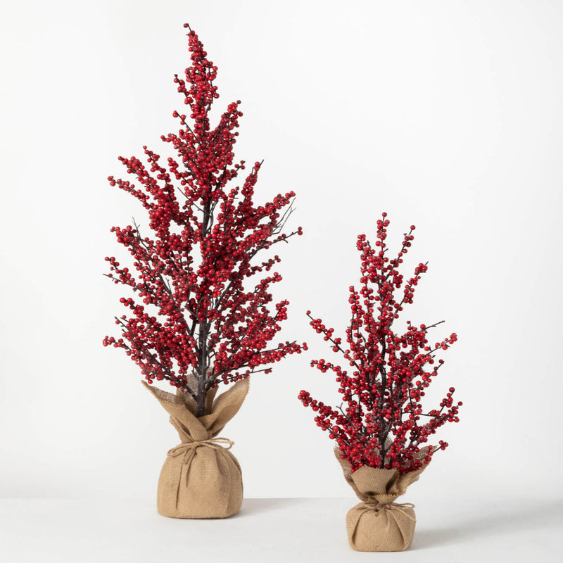 RED BERRY TREE IN BURLAP SET OF 2