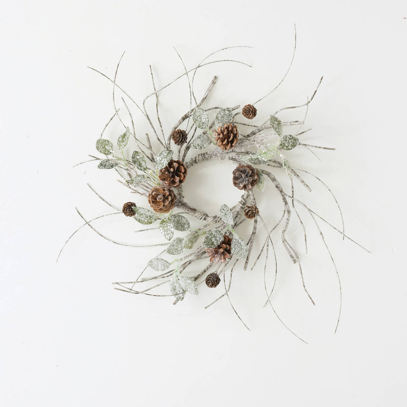 Glittered Birch, Leaf and Pinecone Mini Wreath