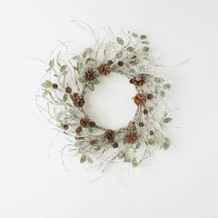 Frosted Birch Leaf, Twig, and Pine Cone Wreath