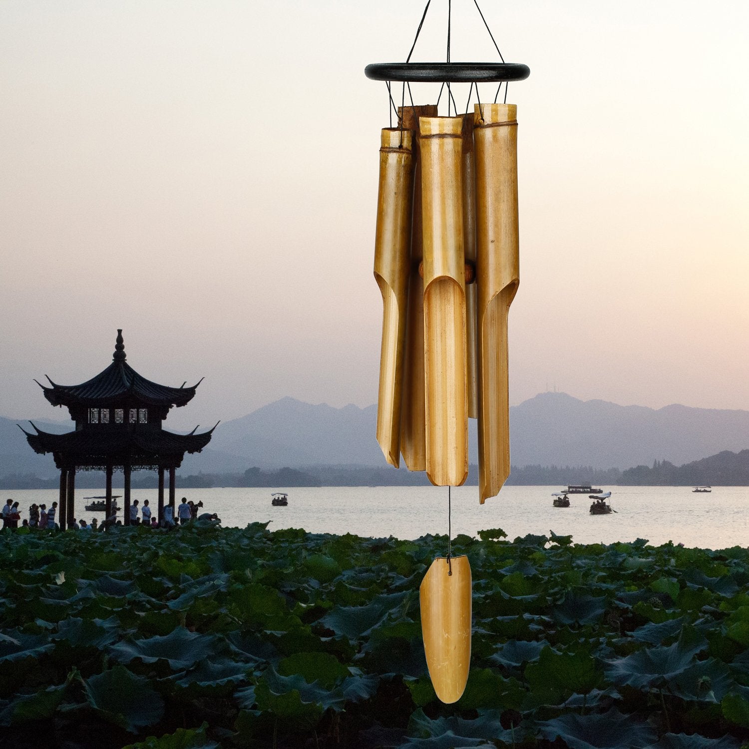 Black Ring Bamboo Chime - Large lifestyle image