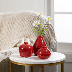 Glossy Red Ceramic Bud Vases, Set of 3