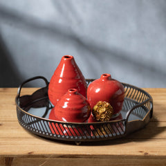 Glossy Red Ceramic Bud Vases, Set of 3