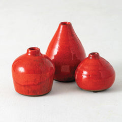 Glossy Red Ceramic Bud Vases, Set of 3