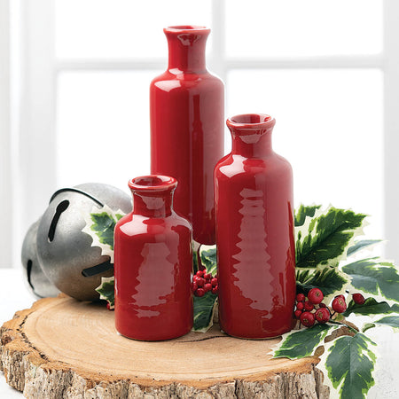 Ceramic Red Bottle Vase Set 3