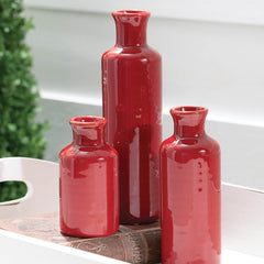 Ceramic Red Bottle Vase Set 3