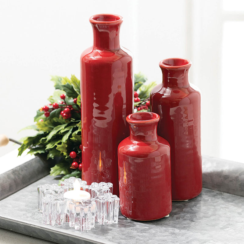 Ceramic Red Bottle Vase Set 3