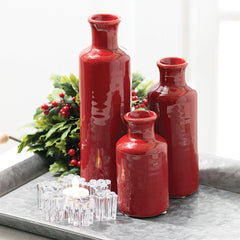 Ceramic Red Bottle Vase Set 3
