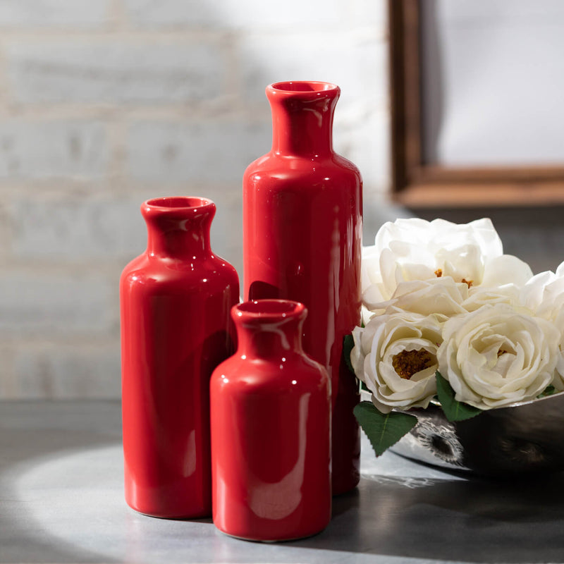 Ceramic Red Bottle Vase Set 3
