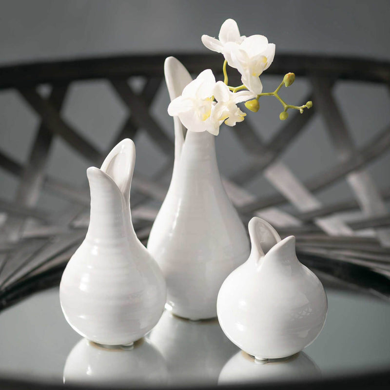 White Tulip Bud Vase Set Of 3