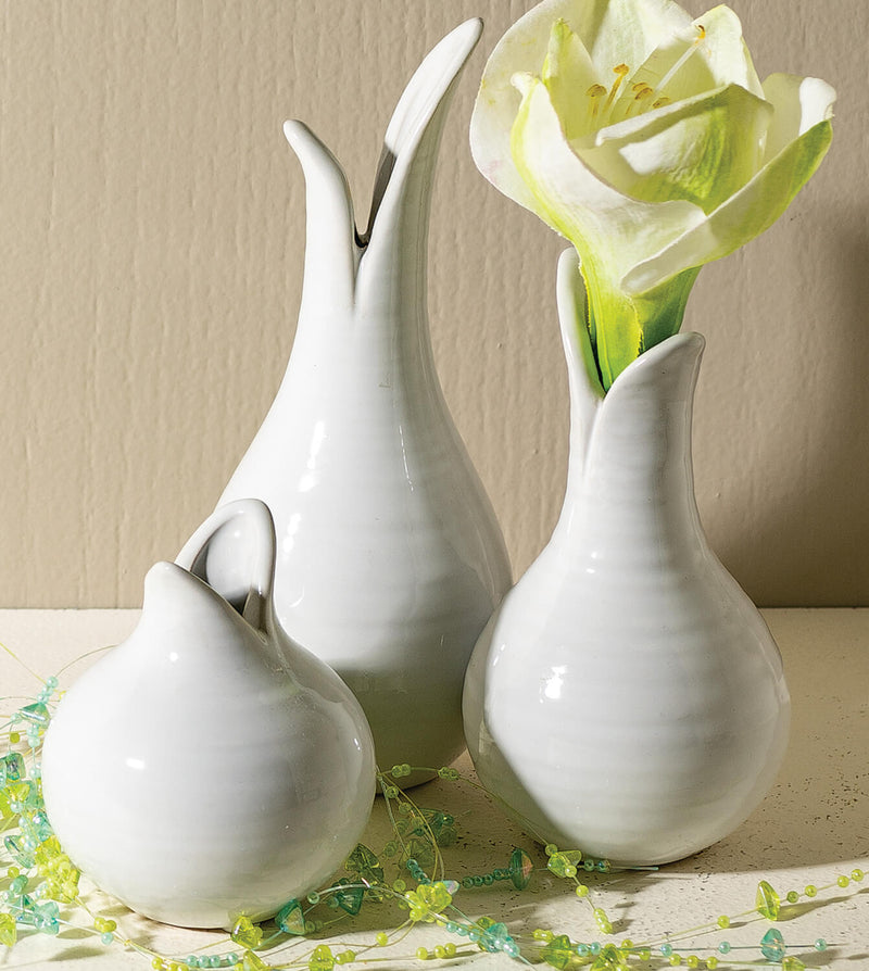 White Tulip Bud Vase Set Of 3