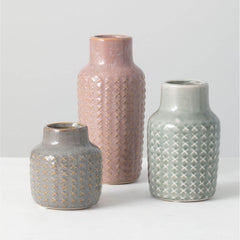 Crosshatch Pattern Vase Set