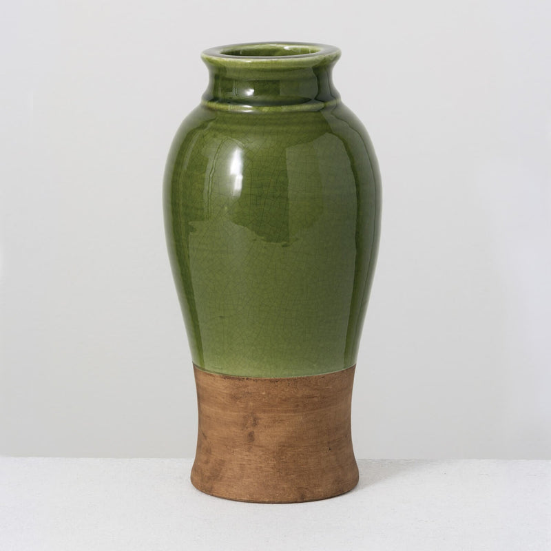 Earthy Two-Tone Brown and Green Ceramic Vase