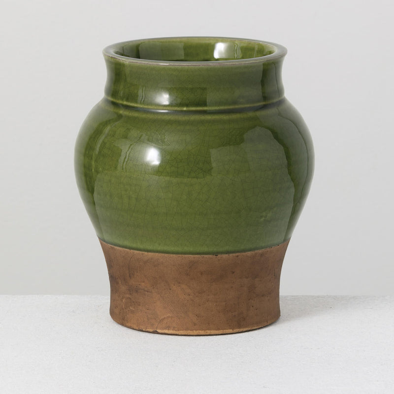 Earthy Two-Tone Brown and Green Ceramic Vase