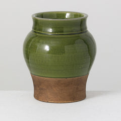Earthy Two-Tone Brown and Green Ceramic Vase