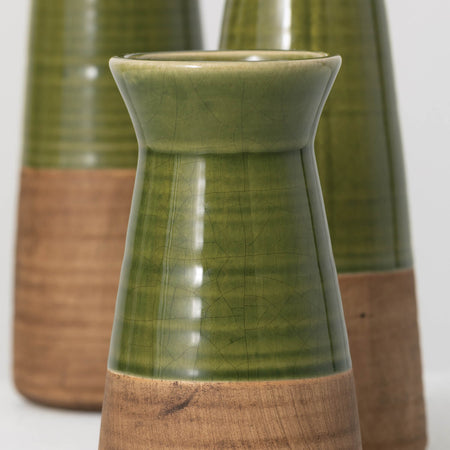 Earthy Two-Toned Brown and Green Ceramic Vases