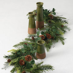 Earthy Two-Toned Brown and Green Ceramic Vases