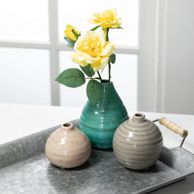 Ribbed Glazed Vase Set Of 3