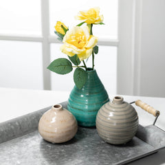 Ribbed Glazed Vase Set Of 3