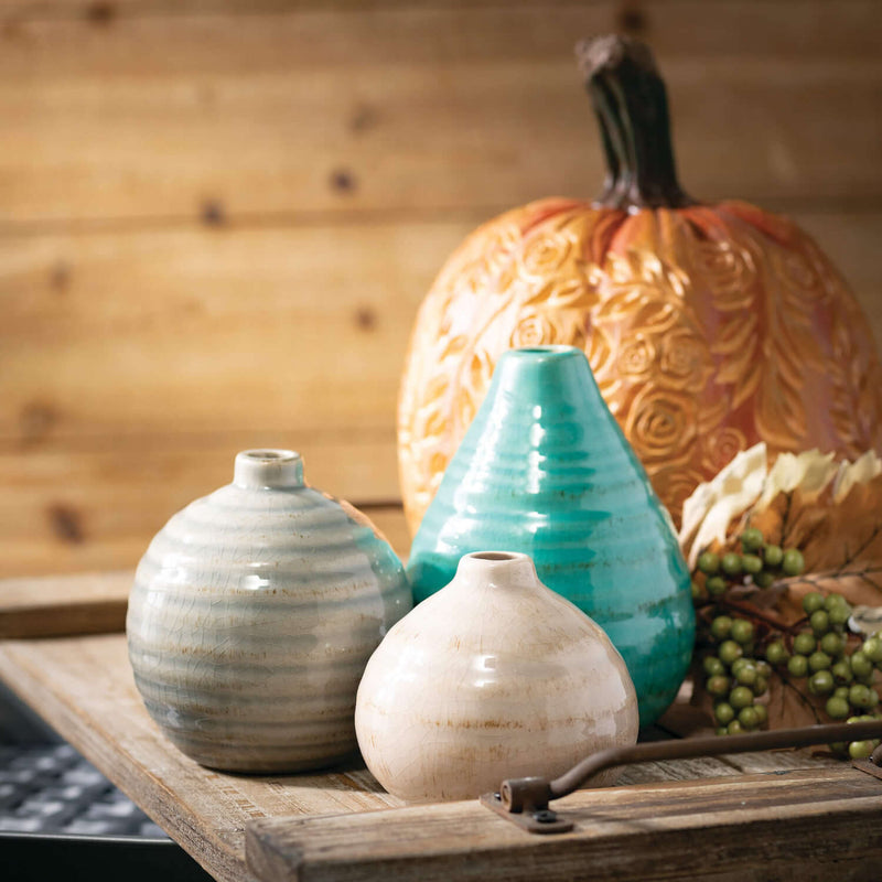 Ribbed Glazed Vase Set Of 3