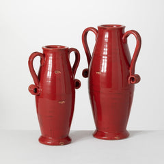 Red Glazed Handled Urn Set