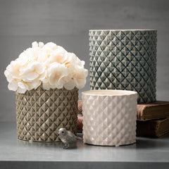 Diamond Textured Ceramic Planters - Neutrals, Set Of 3