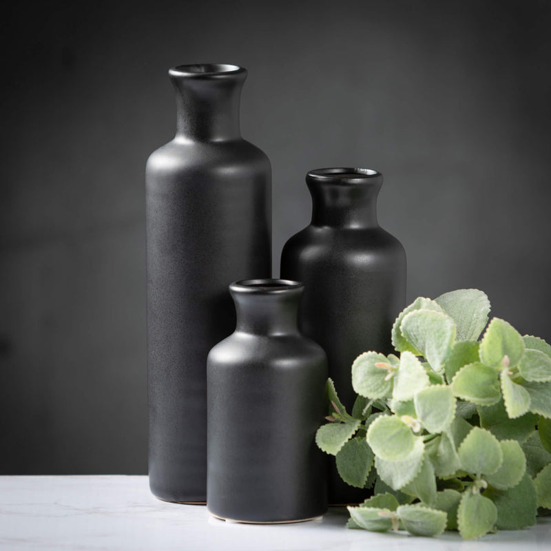 Matte Black Bottle Vases, Set Of 3