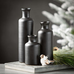 Matte Black Bottle Vases, Set Of 3