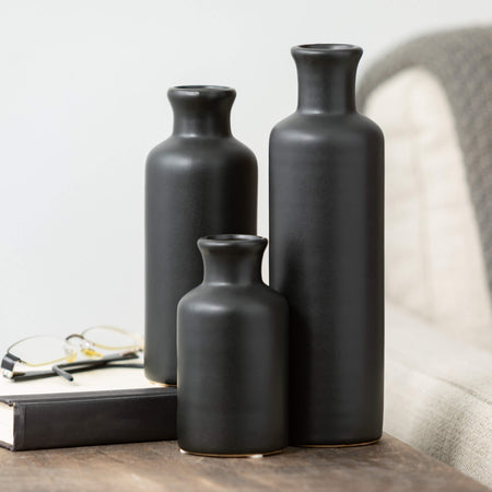 Matte Black Bottle Vases, Set Of 3