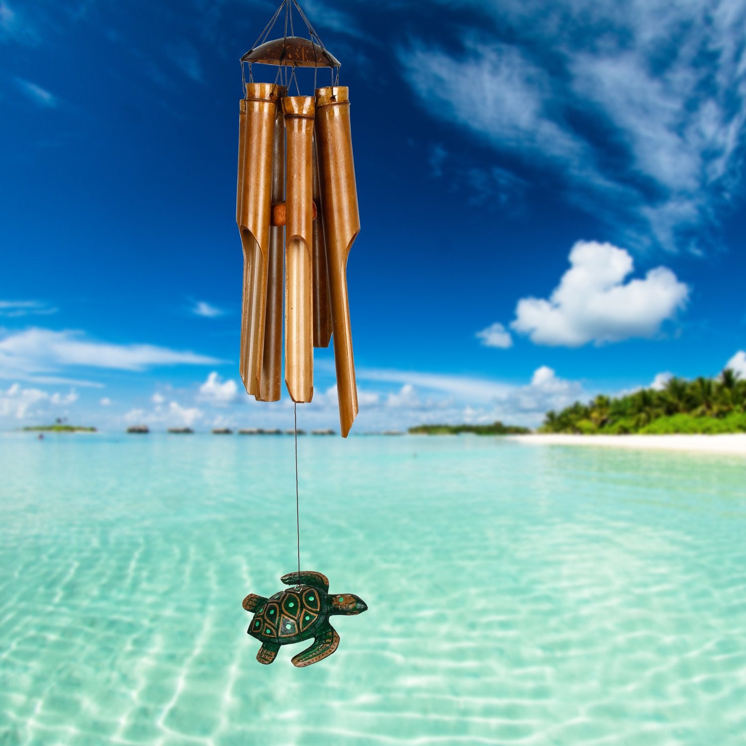 Half Coconut Bamboo Chime - Medium, Sea Turtle lifestyle image