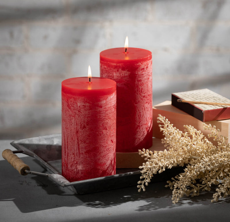 Red Timber Pillar Candle