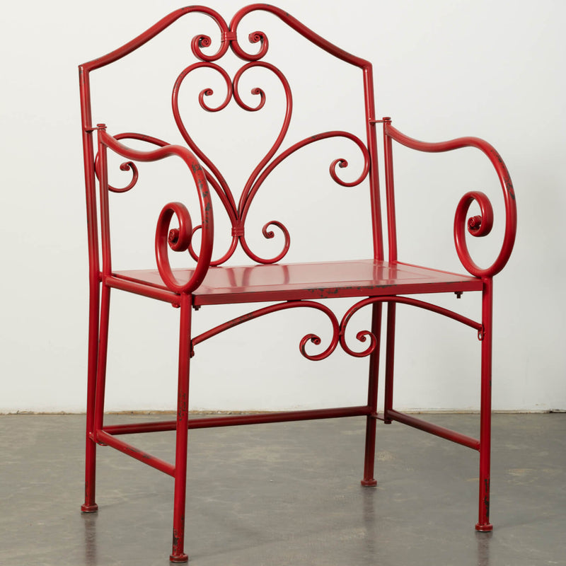 Red Scrolled Metal Accent Chair