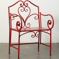 Red Scrolled Metal Accent Chair