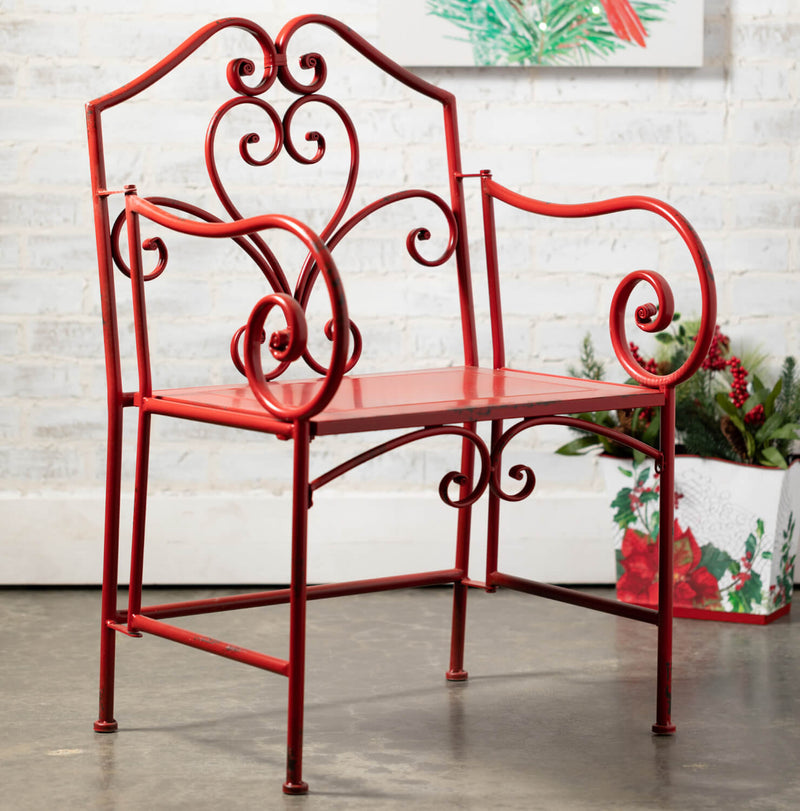 Red Scrolled Metal Accent Chair