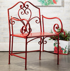 Red Scrolled Metal Accent Chair