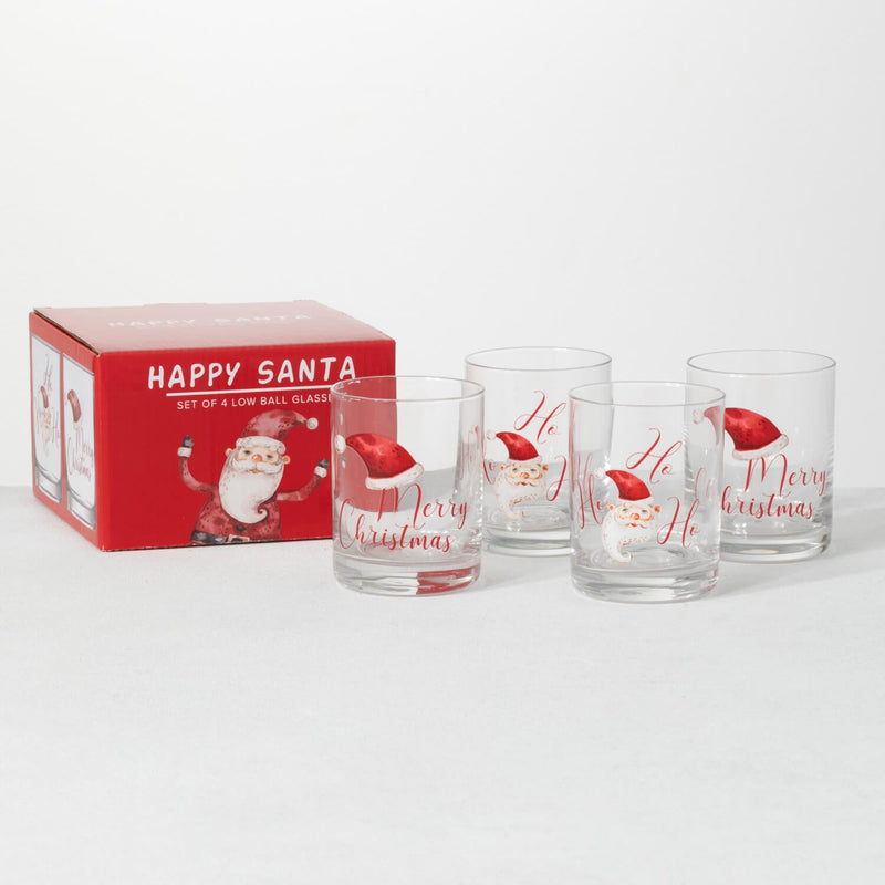 Santa Low Ball Glasses Set/4