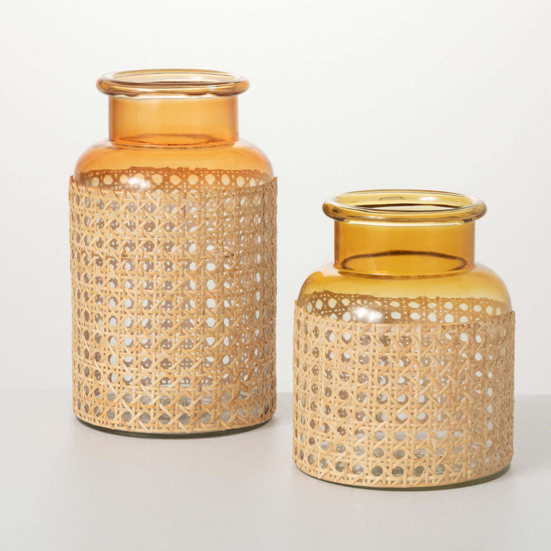 Ombre Bamboo-Weave Jar Set