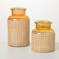 Ombre Bamboo-Weave Jar Set