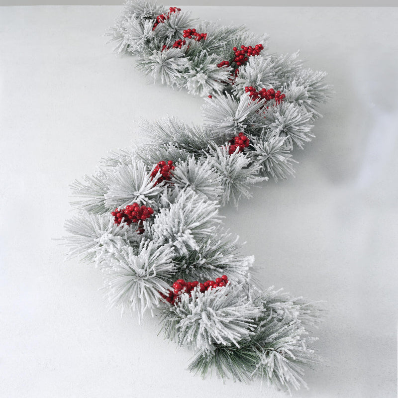 Flocked Pine and Berry Christmas Garland