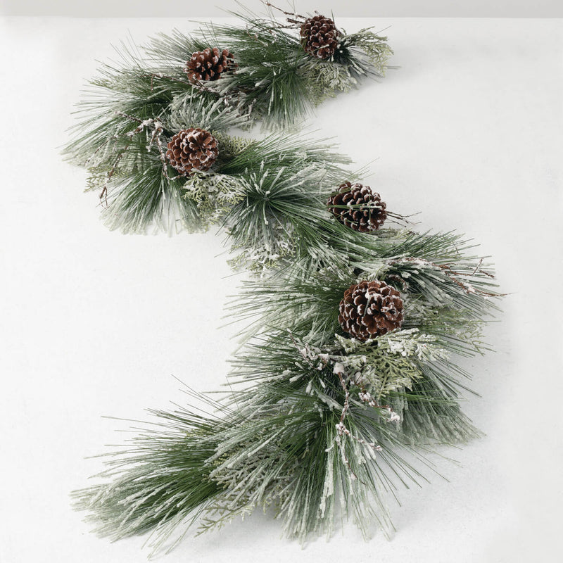 Frosted Cedar and Pine Cone Christmas Garland