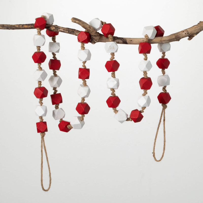Red & White Wood Bead Garland