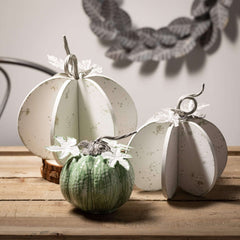 White Wood & Metal Pumpkin Set