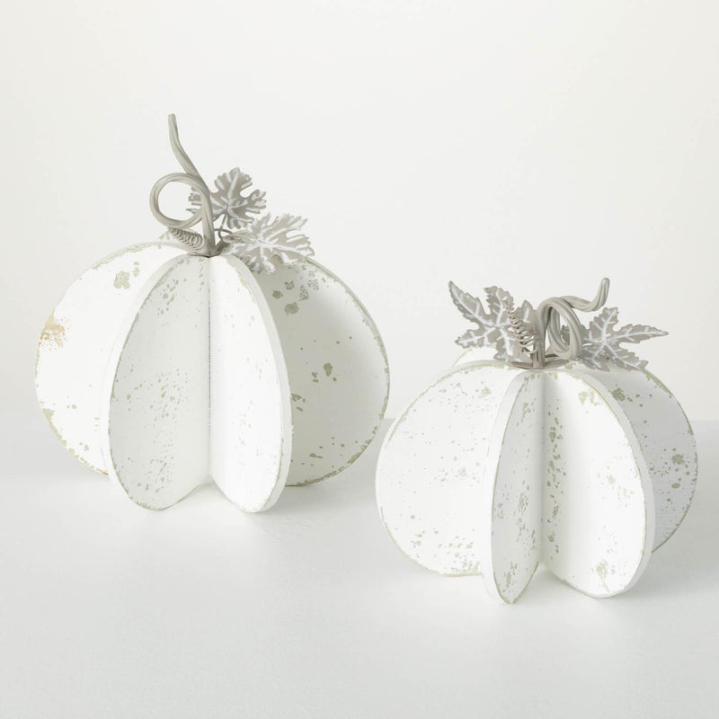 White Wood & Metal Pumpkin Set