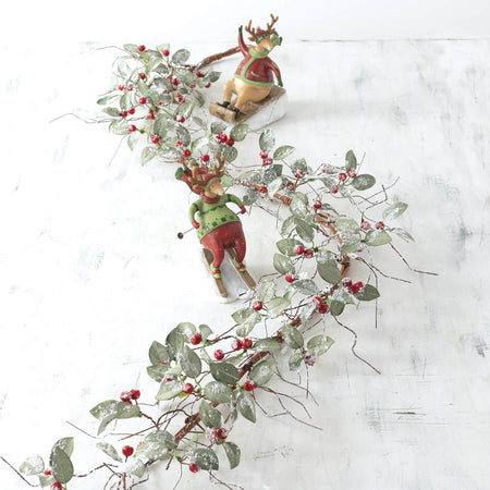 Frosted Small Leaf, Twig, and Berry Christmas Garland