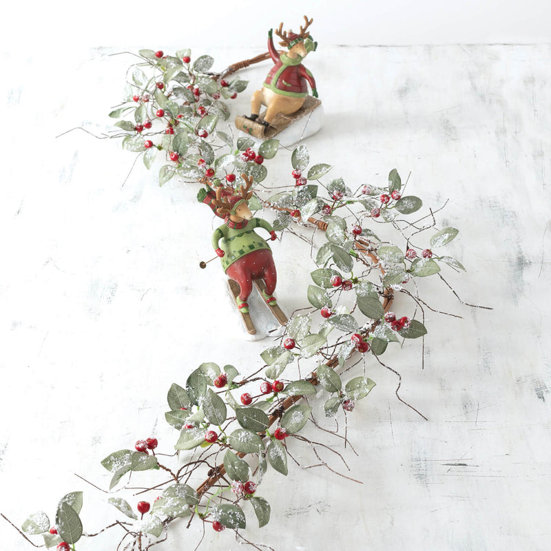 Frosted Small Leaf, Twig, and Berry Christmas Garland