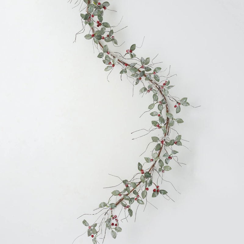 Frosted Small Leaf, Twig, and Berry Christmas Garland