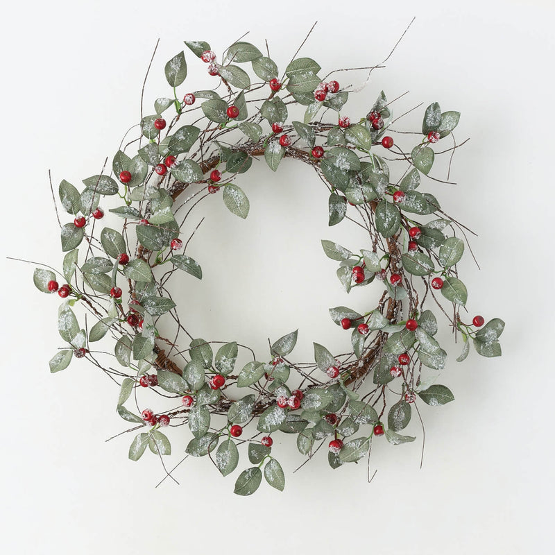 Frosted Leaf and Red Berry Christmas Accent Ring