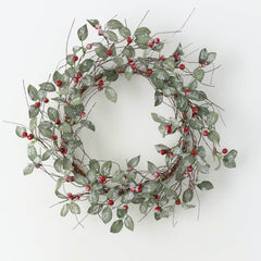 Frosted Leaf and Red Berry Christmas Accent Ring