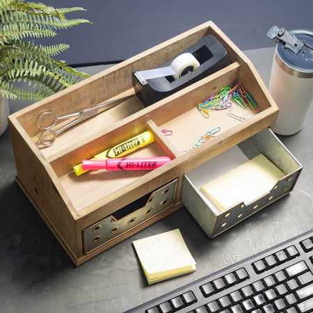 Galvanized Industrial 2 Drawer Desk Caddy