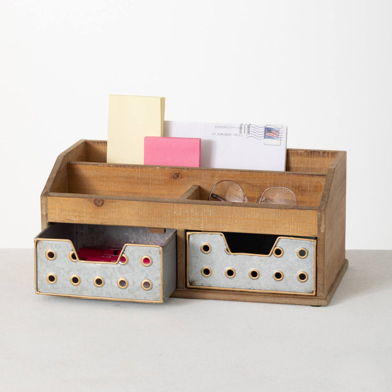Galvanized Industrial 2 Drawer Desk Caddy